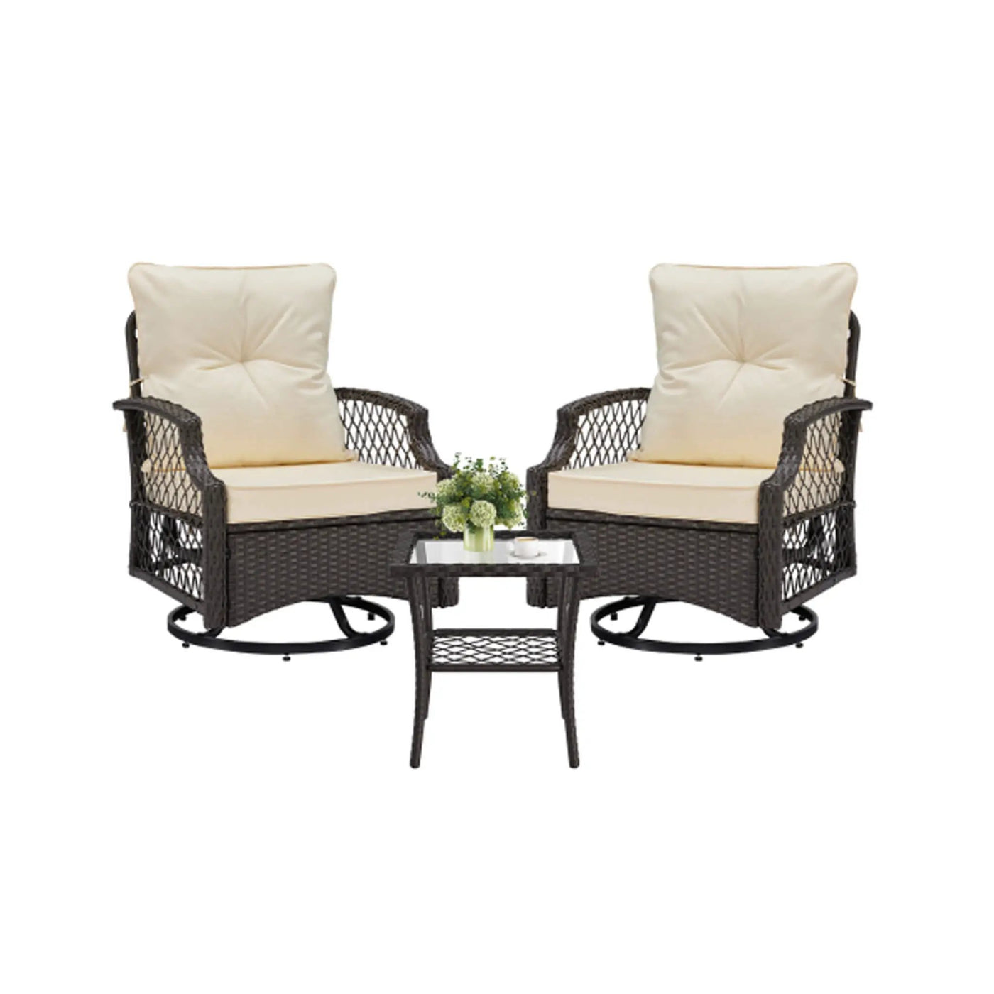 3-Piece Wicker Patio Bistro Set W/ Swivel Chairs And Table (SAK14789) by SAKSBY WHOLESALE