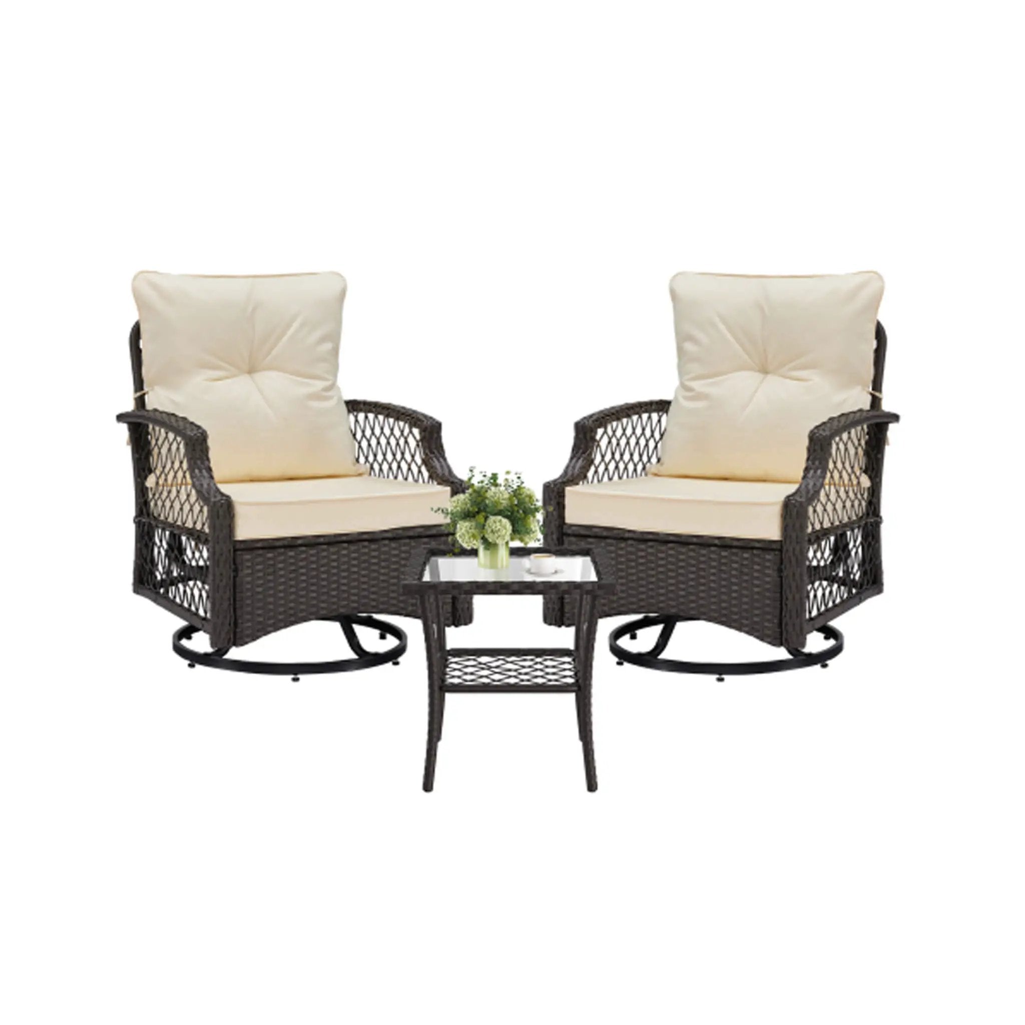 Alora 3-Piece Wicker Patio Bistro Set W/ Swivel Chairs And Table (SAK14789) by SAKSBY WHOLESALE