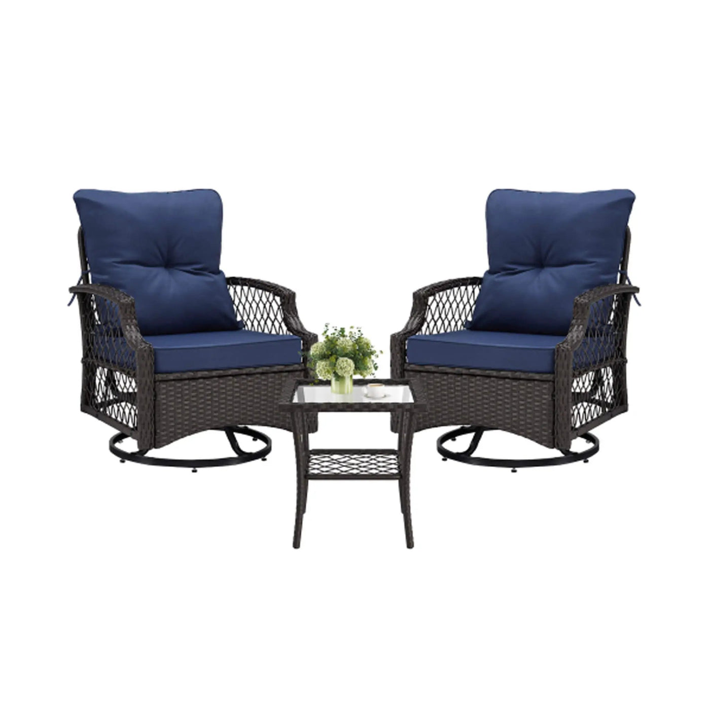 3-Piece Wicker Patio Bistro Set W/ Swivel Chairs And Table (SAK14789) by SAKSBY WHOLESALE