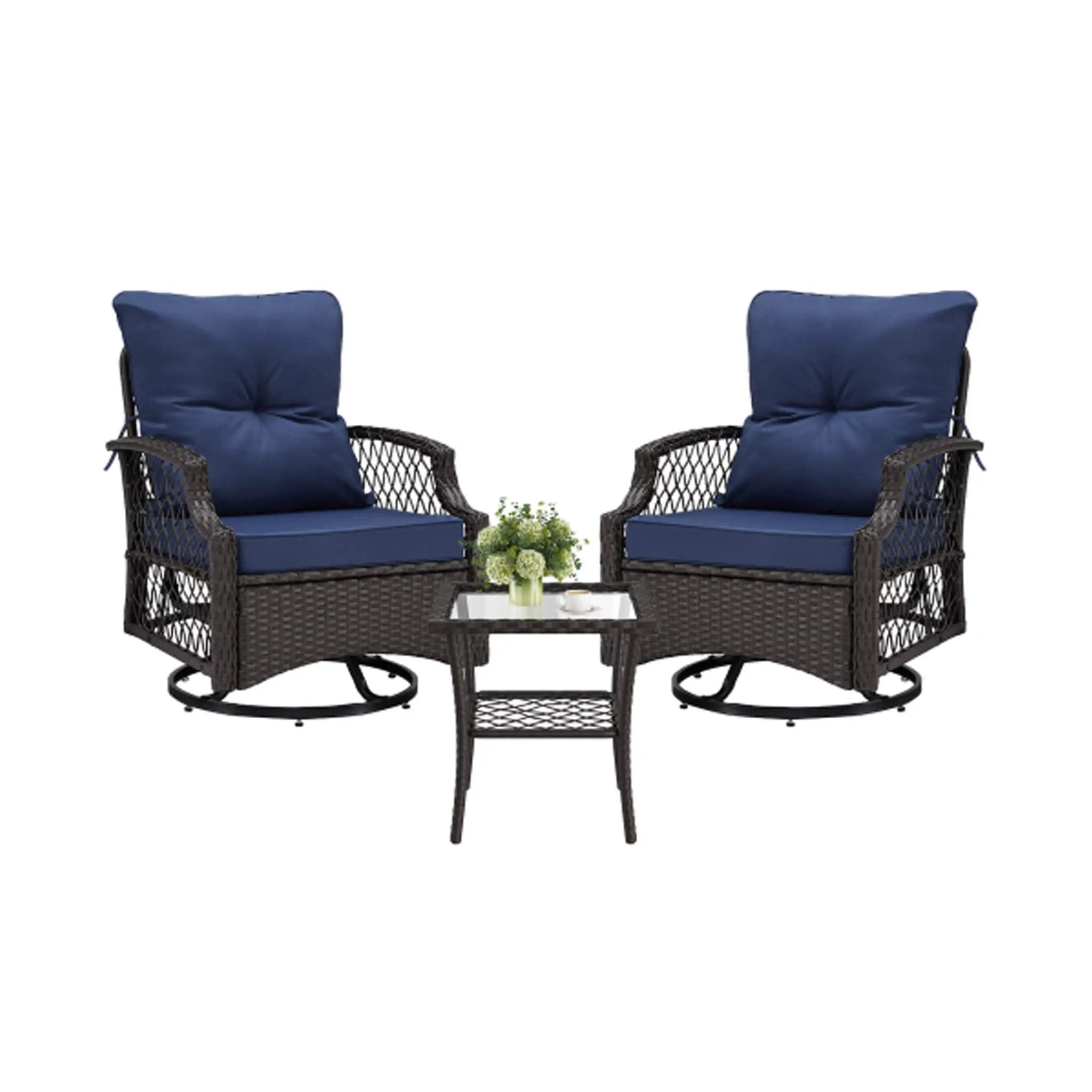 Alora 3-Piece Wicker Patio Bistro Set W/ Swivel Chairs And Table (SAK14789) by SAKSBY WHOLESALE