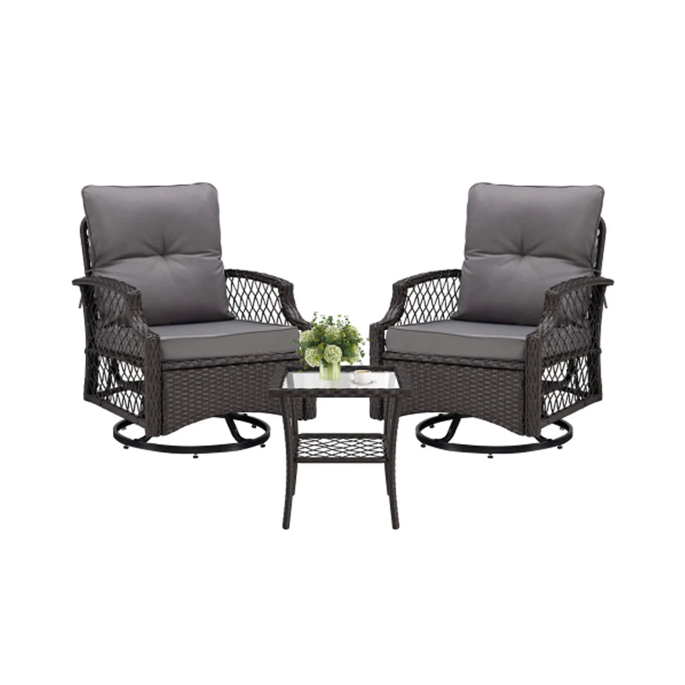 3-Piece Wicker Patio Bistro Set W/ Swivel Chairs And Table (SAK14789) by SAKSBY WHOLESALE