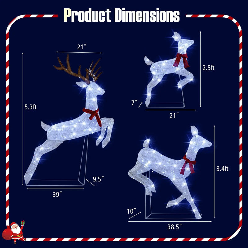 3-Piece Christmas Pre-Lit Lighted Reindeer Family Set by DirectDeals