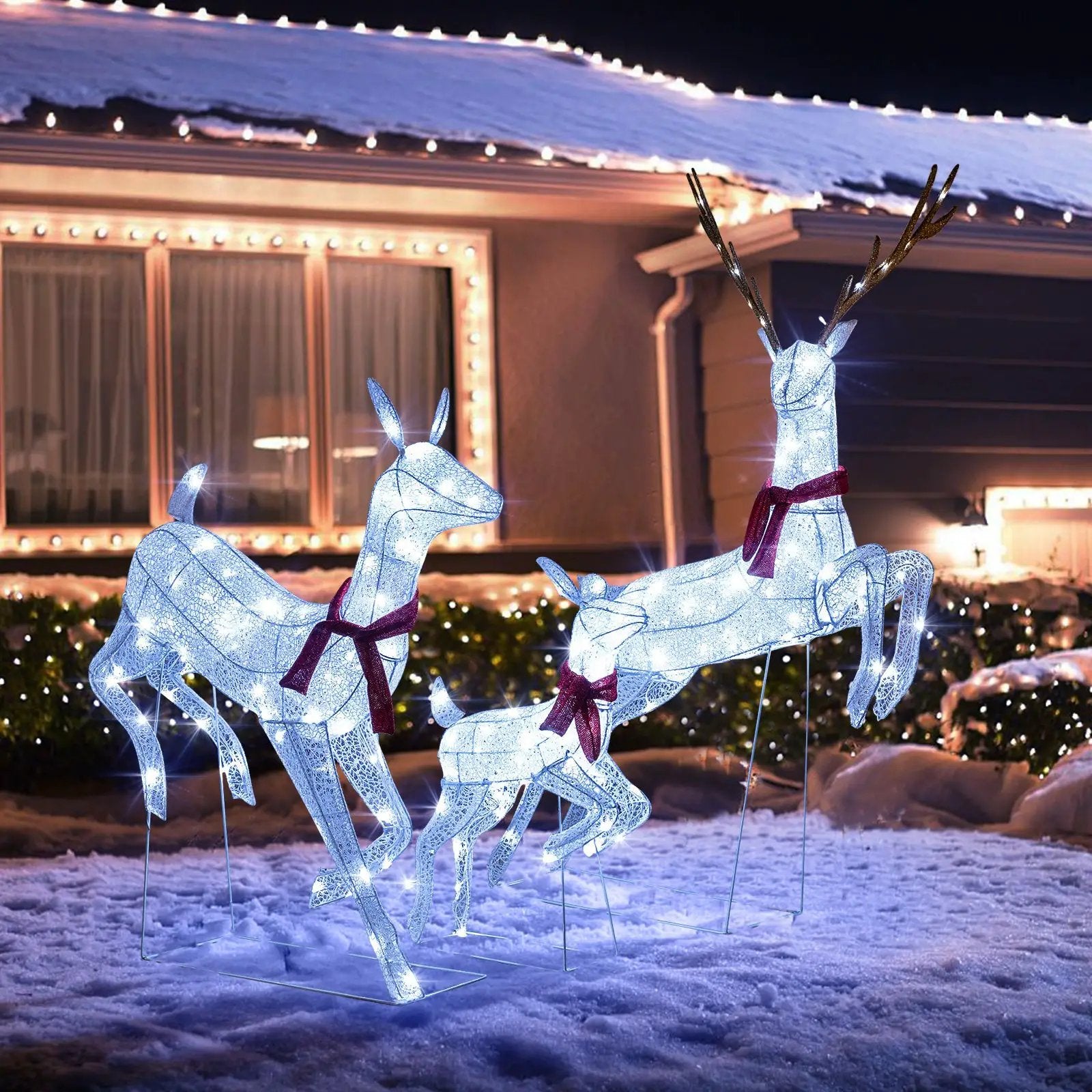 3-Piece Christmas Pre-Lit Lighted Reindeer Family Set by DirectDeals