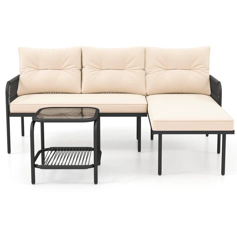 3-Piece L Shaped Patio Furniture Set PE Rattan Sectional Sofas-Beige by DirectDeals