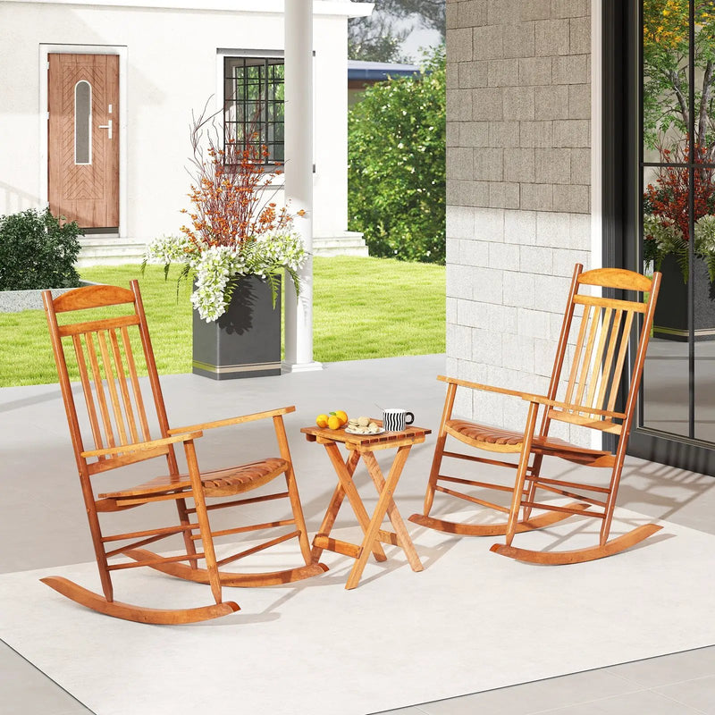 3-piece Outdoor Poplar Wood Rocking Bistro Set-Natural by DirectDeals