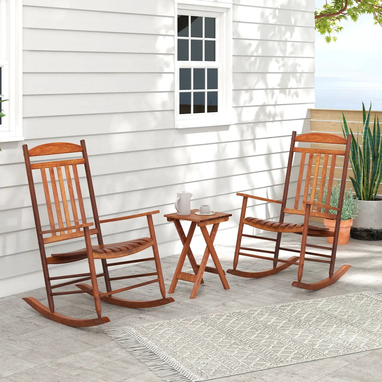 3-piece Outdoor Poplar Wood Rocking Bistro Set-Natural by DirectDeals