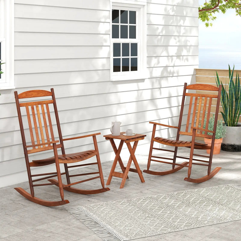 3-piece Outdoor Poplar Wood Rocking Bistro Set-Natural by DirectDeals