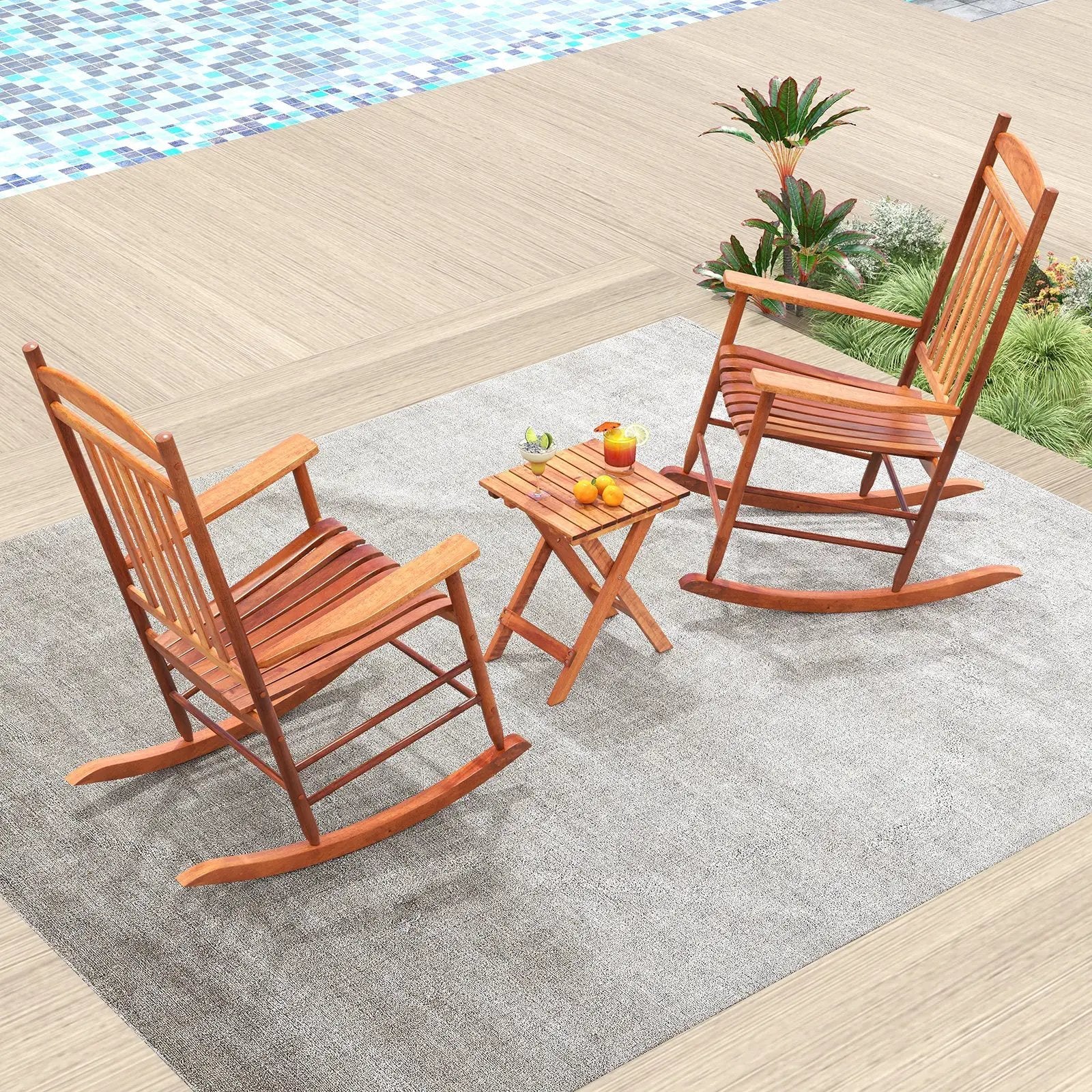 3-piece Outdoor Poplar Wood Rocking Bistro Set-Natural by DirectDeals