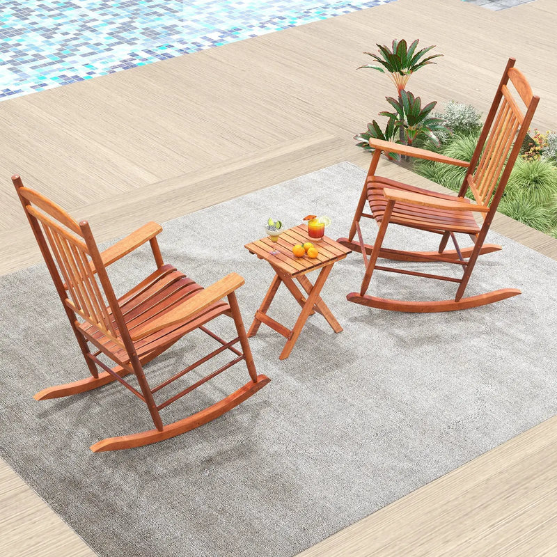 3-piece Outdoor Poplar Wood Rocking Bistro Set-Natural by DirectDeals