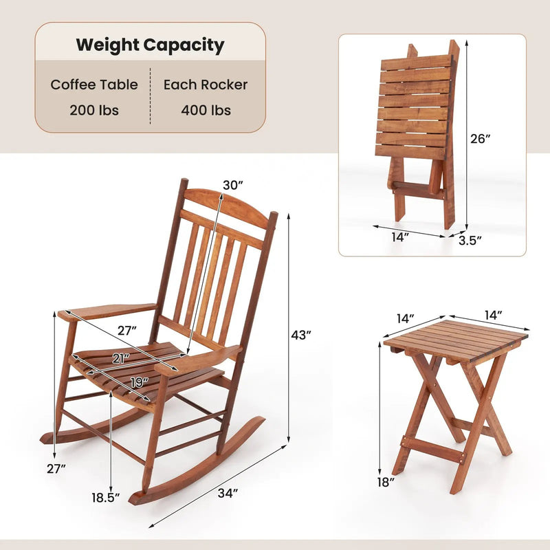 3-piece Outdoor Poplar Wood Rocking Bistro Set-Natural by DirectDeals