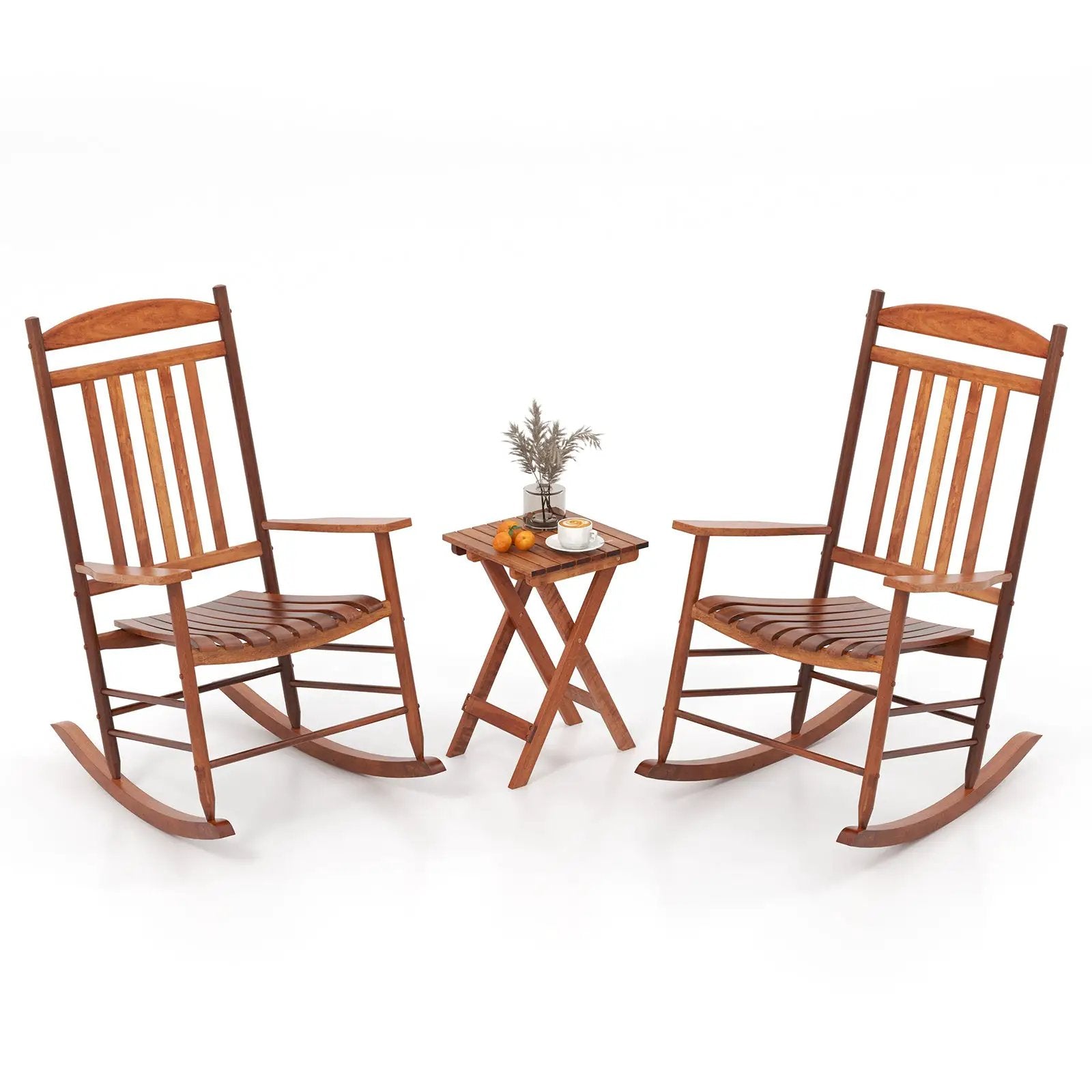 3-piece Outdoor Poplar Wood Rocking Bistro Set-Natural by DirectDeals