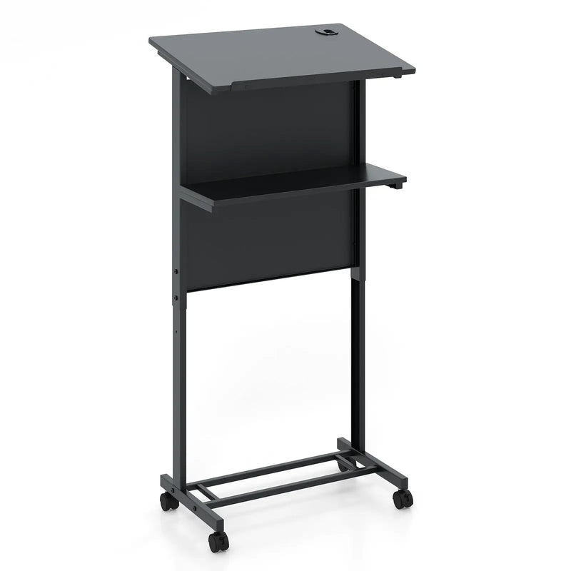 3-Position Height Adjustable Lectern Table with Tilted Tabletop-Black by DirectDeals