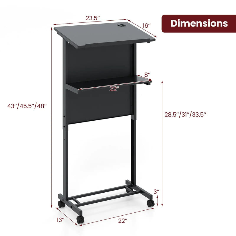 3-Position Height Adjustable Lectern Table with Tilted Tabletop-Black by DirectDeals