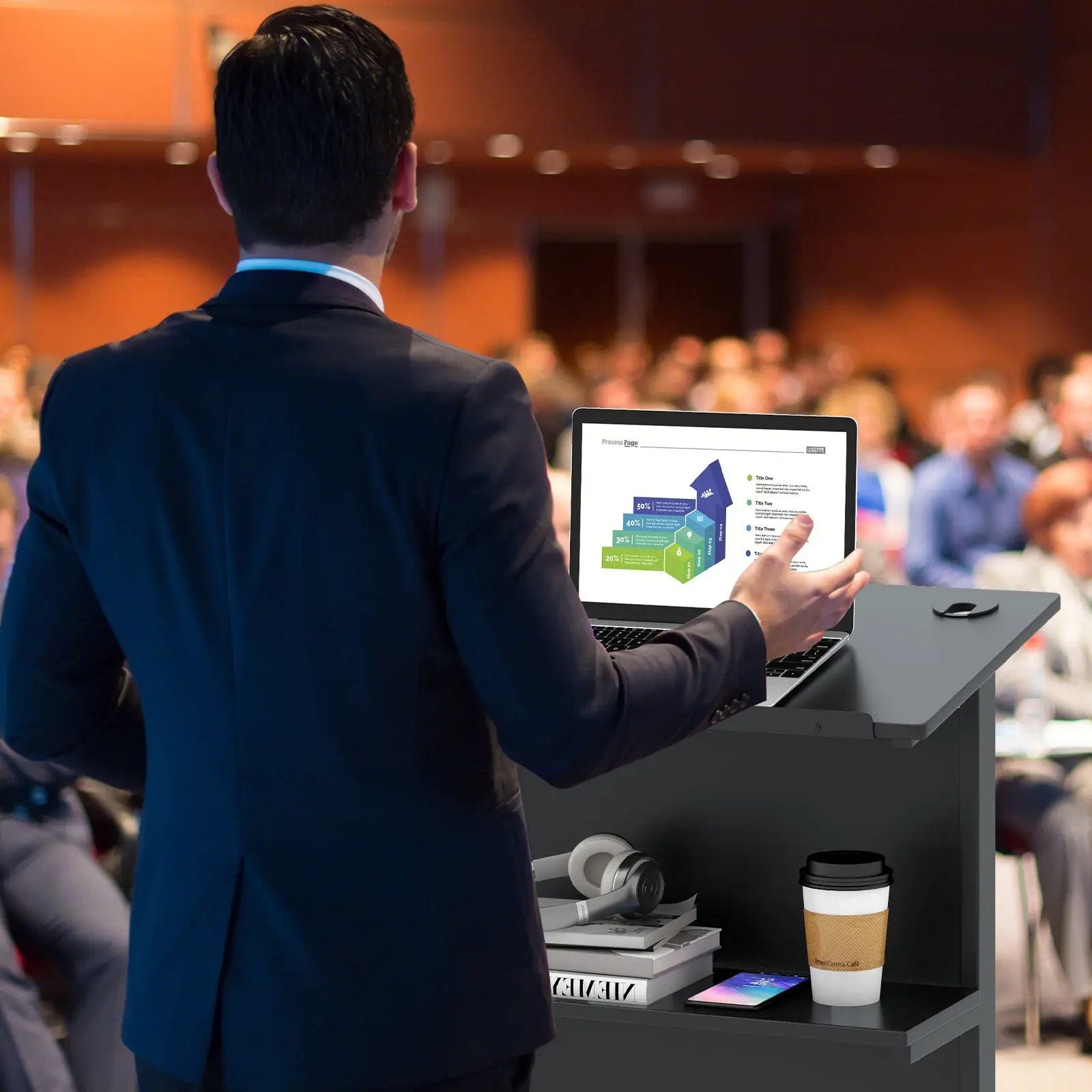 3-Position Height Adjustable Lectern Table with Tilted Tabletop-Black by DirectDeals
