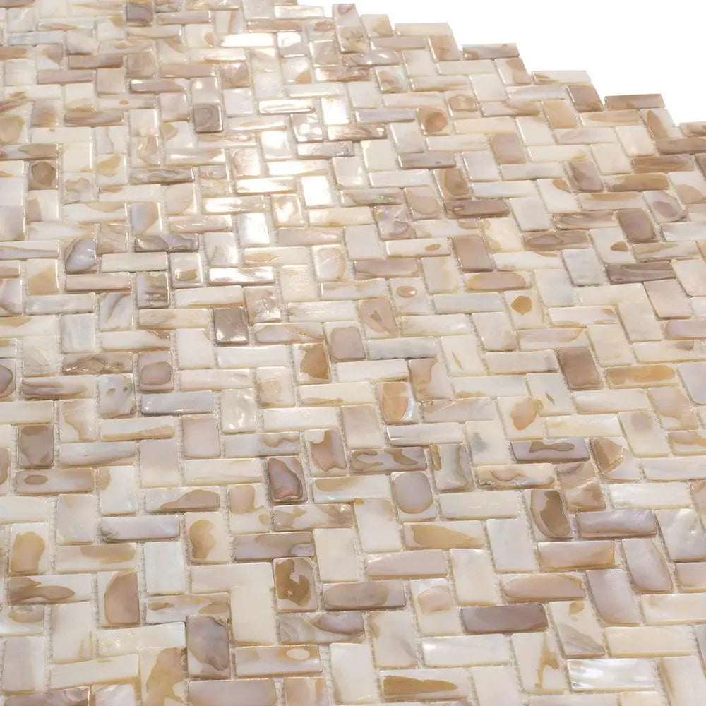 White Beige 11x11 Polished Herringbone Shell Mother of Pearl Mosaic Tile (20 pack, 16.19 sq ft/case) by Apollo Tile
