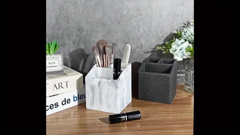 3-Slot Toothbrush Holder with Drain Hole - Durable Resin Bathroom Organizer for Toothpaste & Toothbrushes, Freestanding Vanity Stand for Shower, Countertop, Office - Space-Saving Makeup Brush & Stationery Storage, Toothbrush by House Of Avana