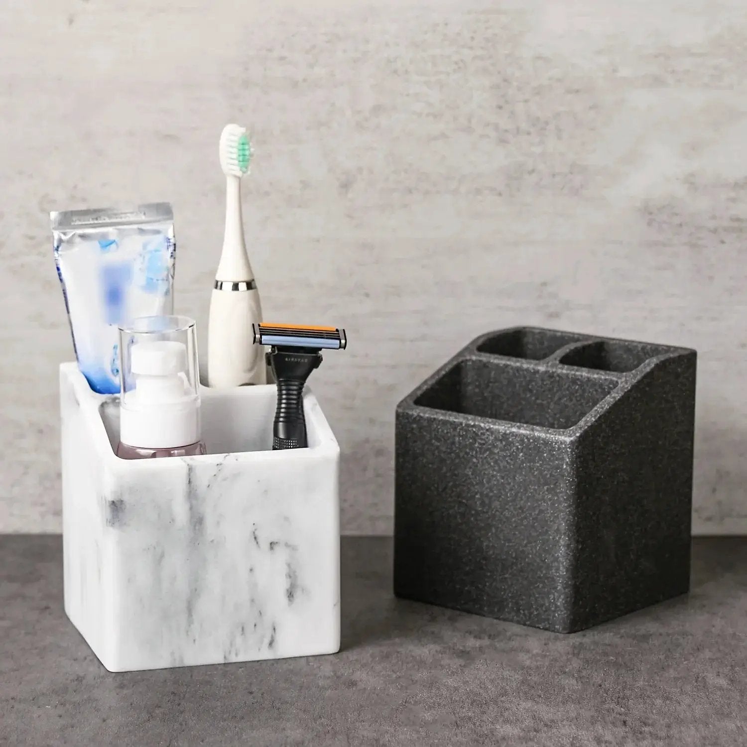 3-Slot Toothbrush Holder with Drain Hole - Durable Resin Bathroom Organizer for Toothpaste & Toothbrushes, Freestanding Vanity Stand for Shower, Countertop, Office - Space-Saving Makeup Brush & Stationery Storage, Toothbrush by House Of Avana