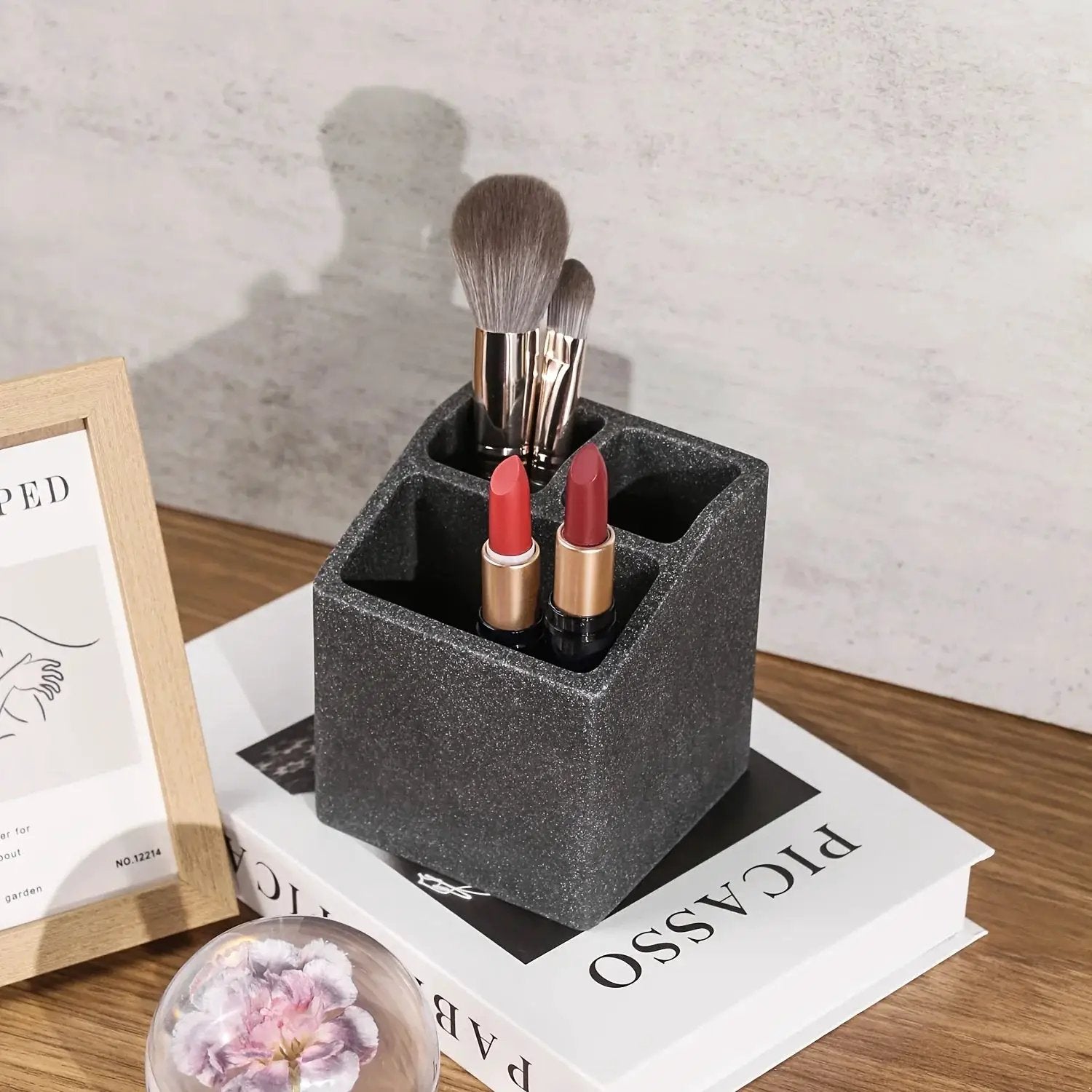 3-Slot Toothbrush Holder with Drain Hole - Durable Resin Bathroom Organizer for Toothpaste & Toothbrushes, Freestanding Vanity Stand for Shower, Countertop, Office - Space-Saving Makeup Brush & Stationery Storage, Toothbrush by House Of Avana