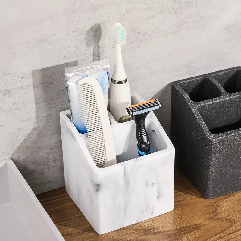 3-Slot Toothbrush Holder with Drain Hole - Durable Resin Bathroom Organizer for Toothpaste & Toothbrushes, Freestanding Vanity Stand for Shower, Countertop, Office - Space-Saving Makeup Brush & Stationery Storage, Toothbrush by House Of Avana