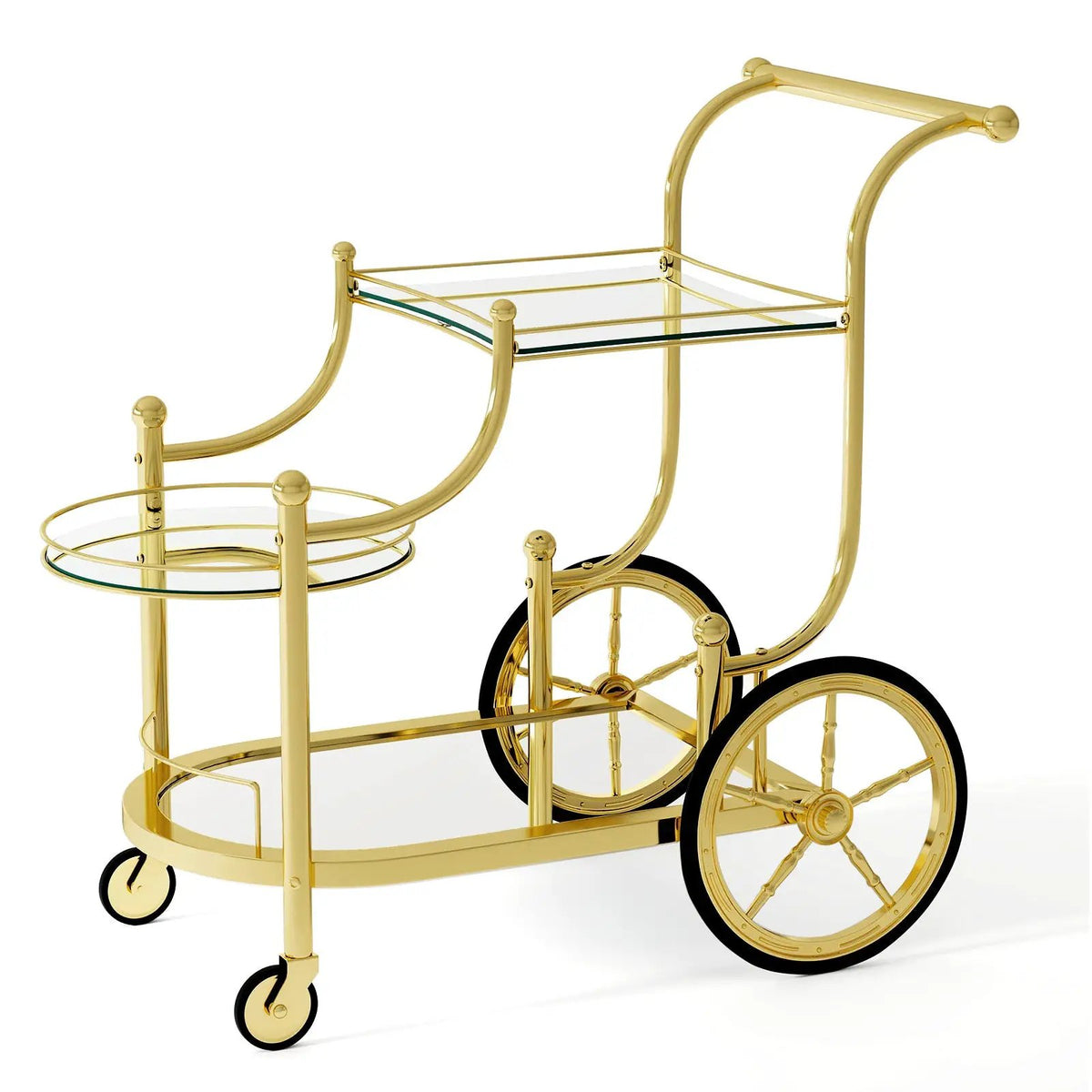 3-Tier Home Bar Serving Cart on Wheels with Mirrored Shelves, photo 9 of 9