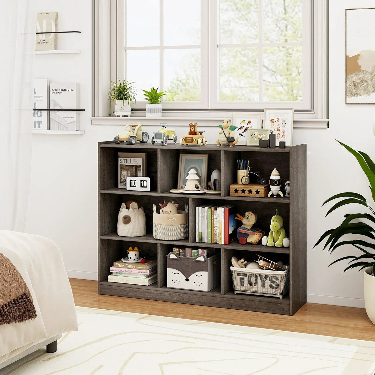 3-Tier Open Bookcase 8-Cube Floor Standing Storage Shelves