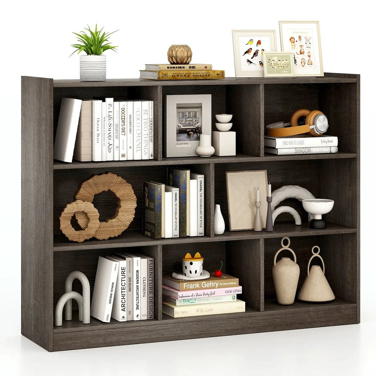 3-Tier Open Bookcase 8-Cube Floor Standing Storage Shelves, photo 2 of 12