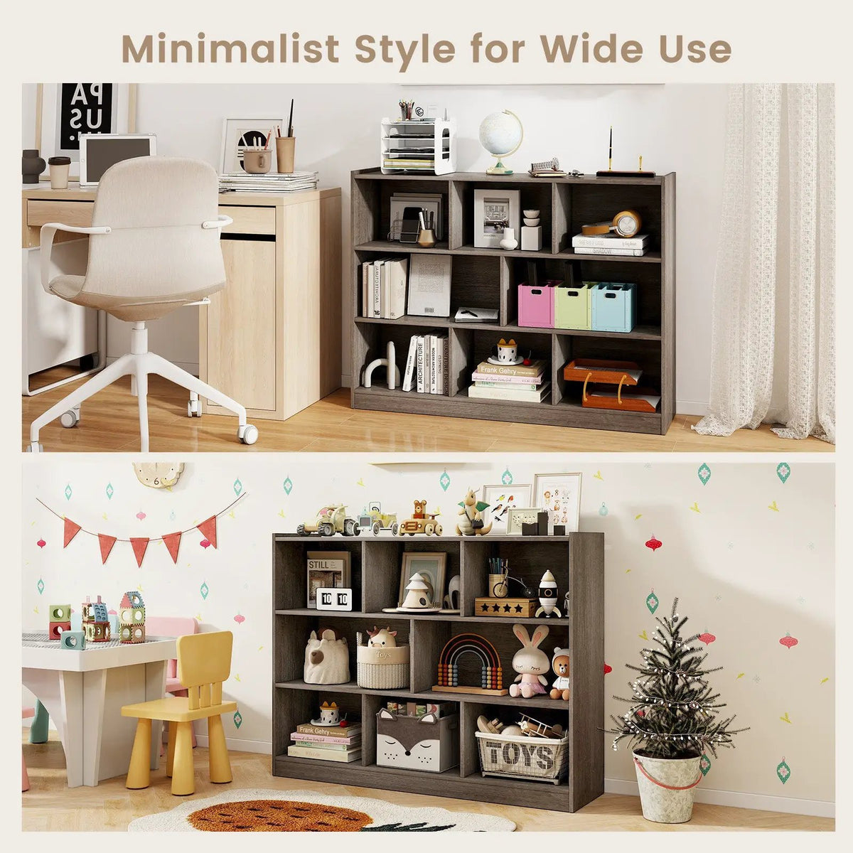 3-Tier Open Bookcase 8-Cube Floor Standing Storage Shelves, photo 6 of 12