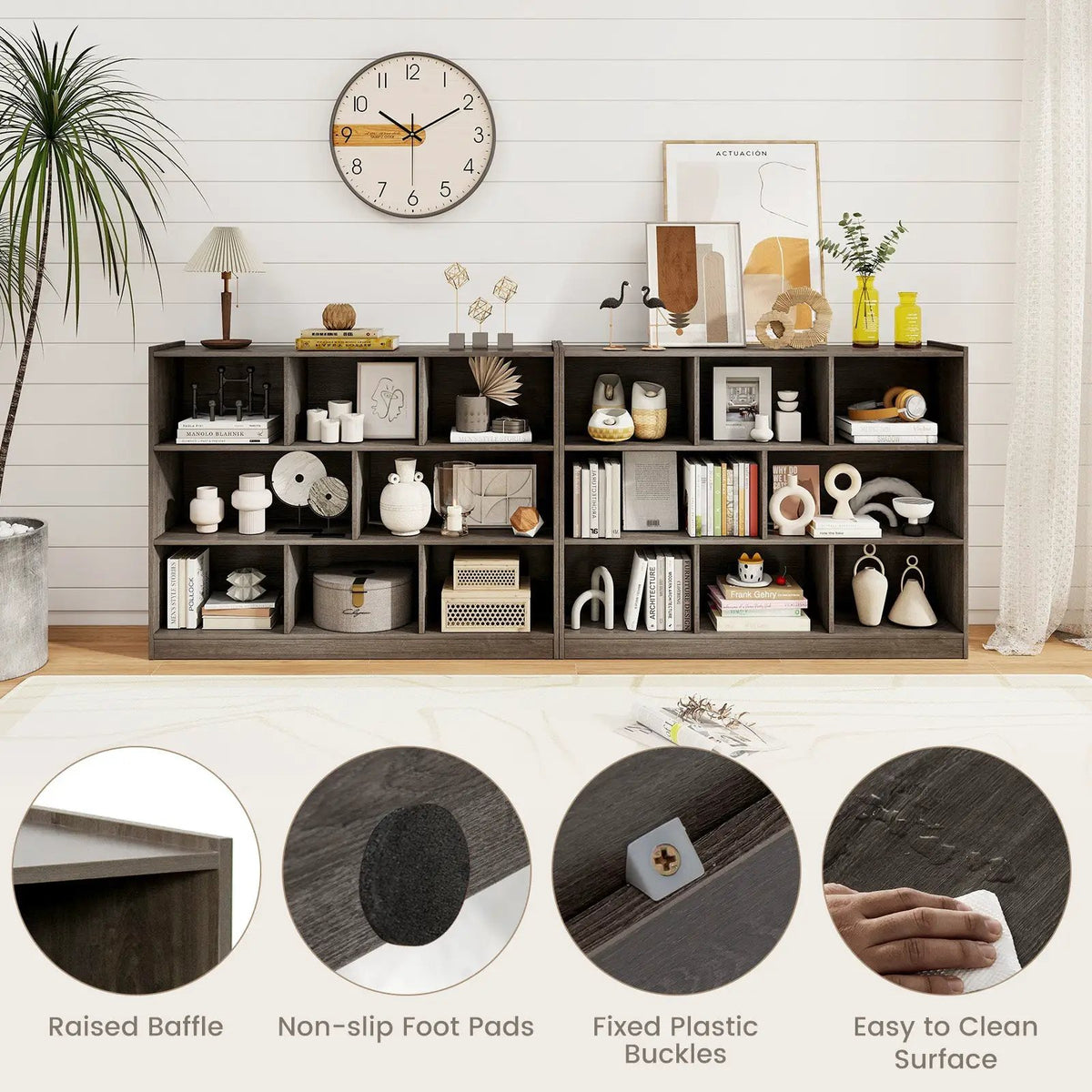 3-Tier Open Bookcase 8-Cube Floor Standing Storage Shelves, photo 7 of 12