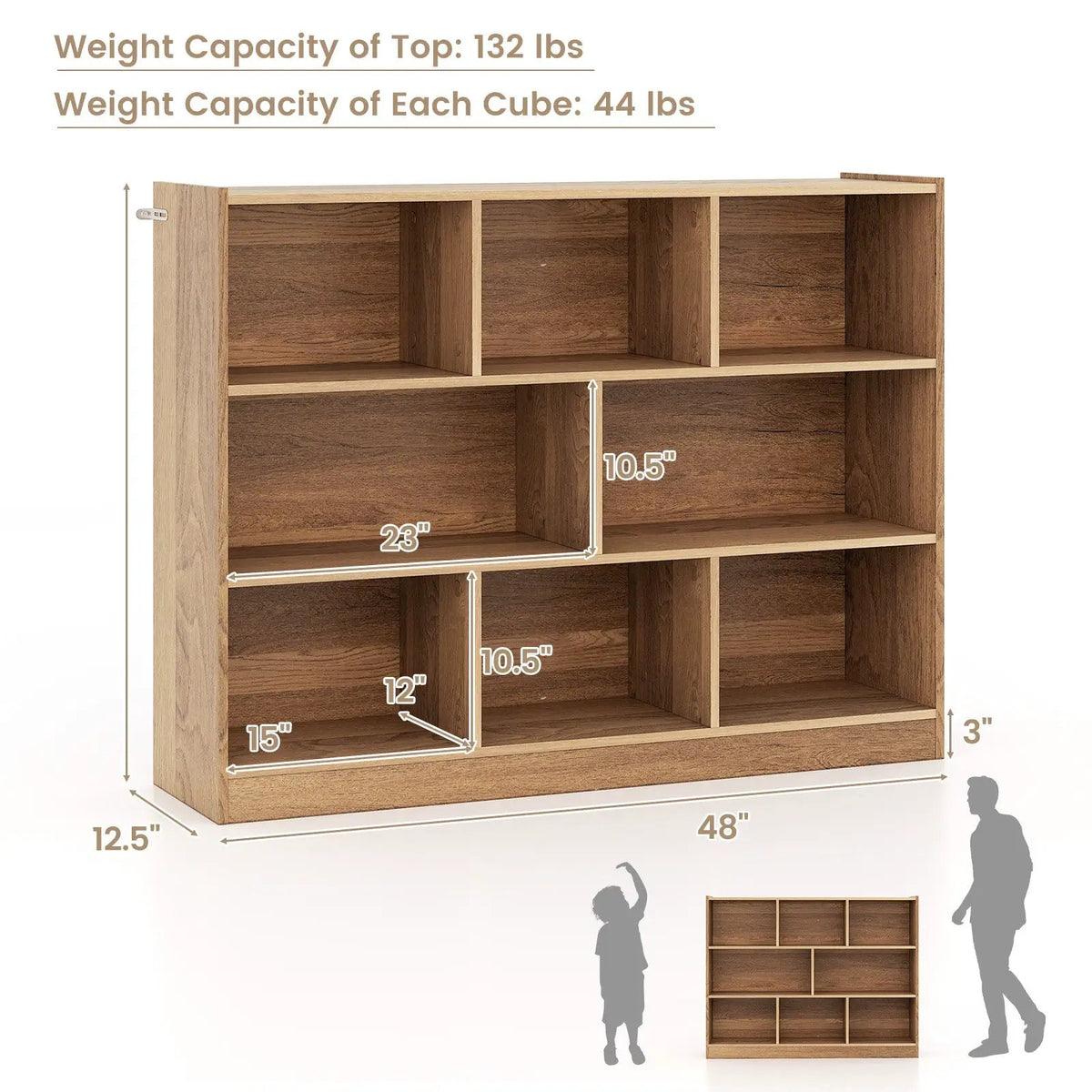 3-Tier Open Bookcase 8-Cube Floor Standing Storage Shelves, photo 8 of 12