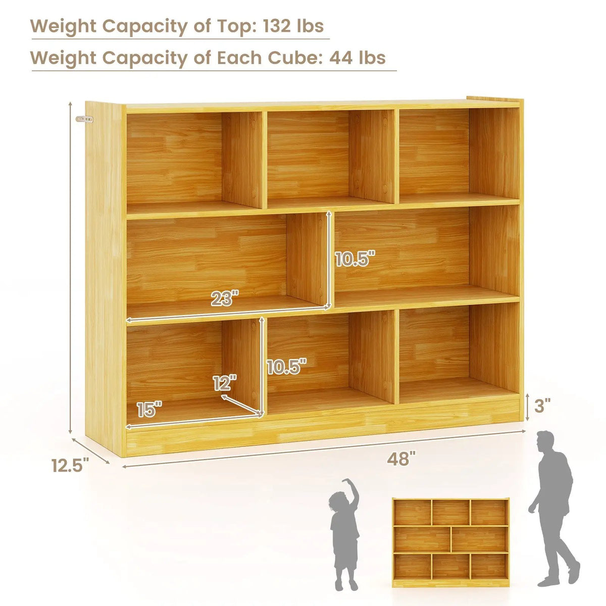 3-Tier Open Bookcase 8-Cube Floor Standing Storage Shelves, photo 10 of 12