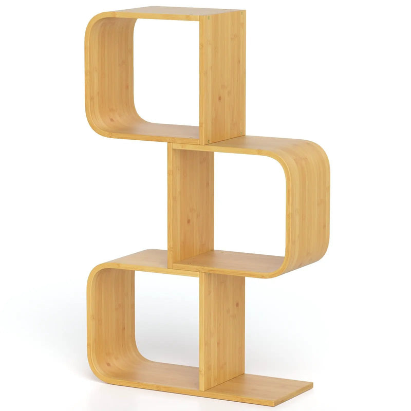 3-Tier S-Shaped Bookcase with 3 Open Cubes for Living Room-Natural by DirectDeals