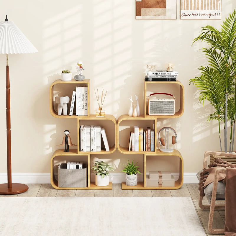 3-Tier S-Shaped Bookcase with 3 Open Cubes for Living Room-Natural by DirectDeals