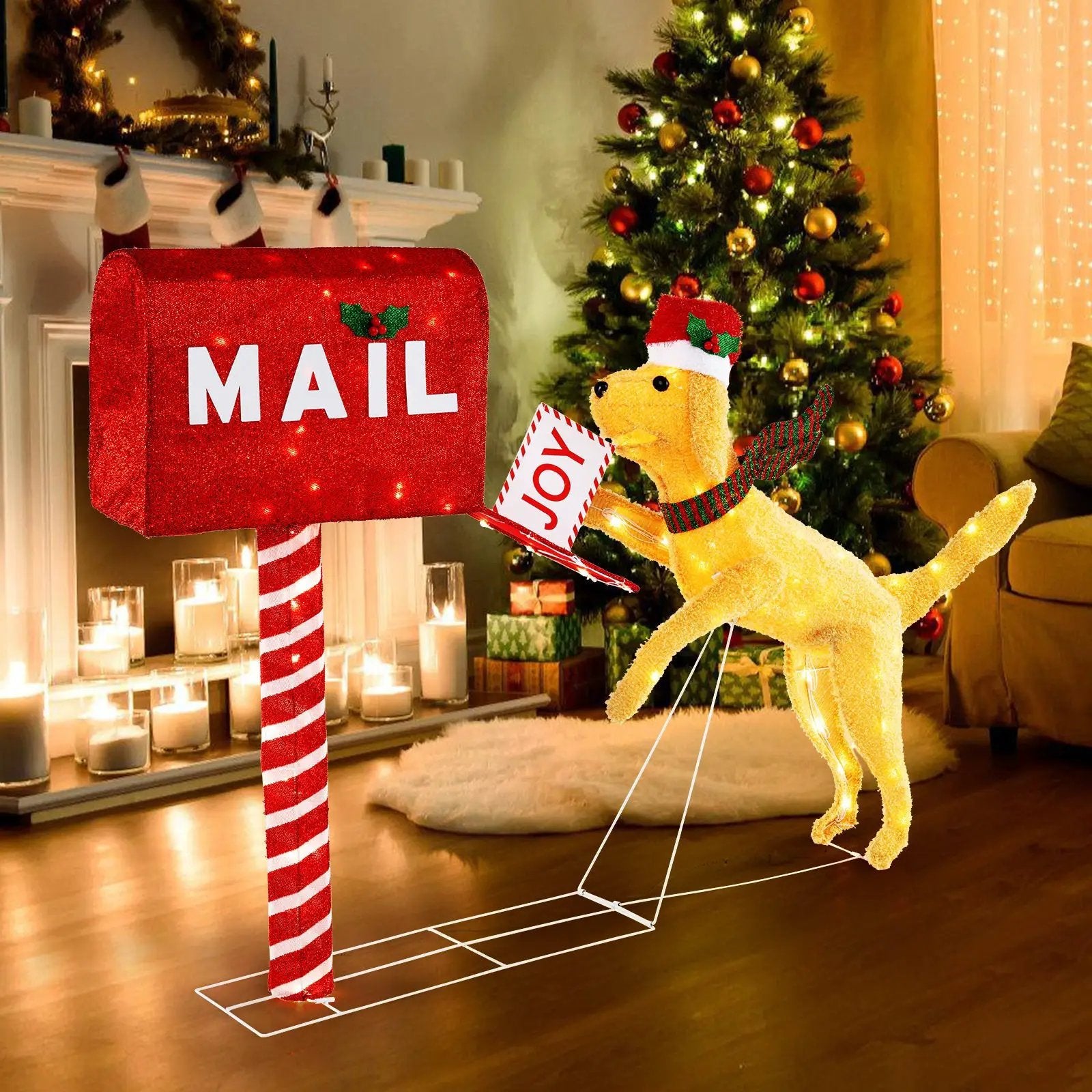3.5 ft Christmas Mail Box with Dog and 120 Warm White LED Lights by DirectDeals