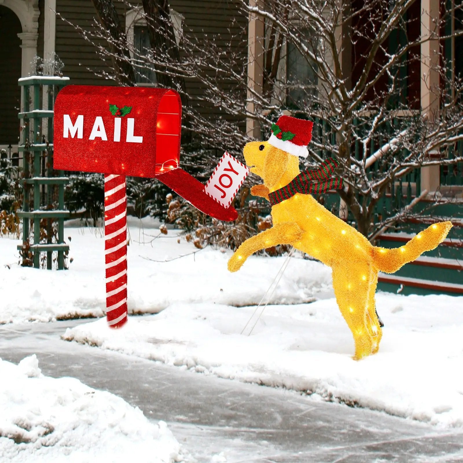 3.5 ft Christmas Mail Box with Dog and 120 Warm White LED Lights by DirectDeals