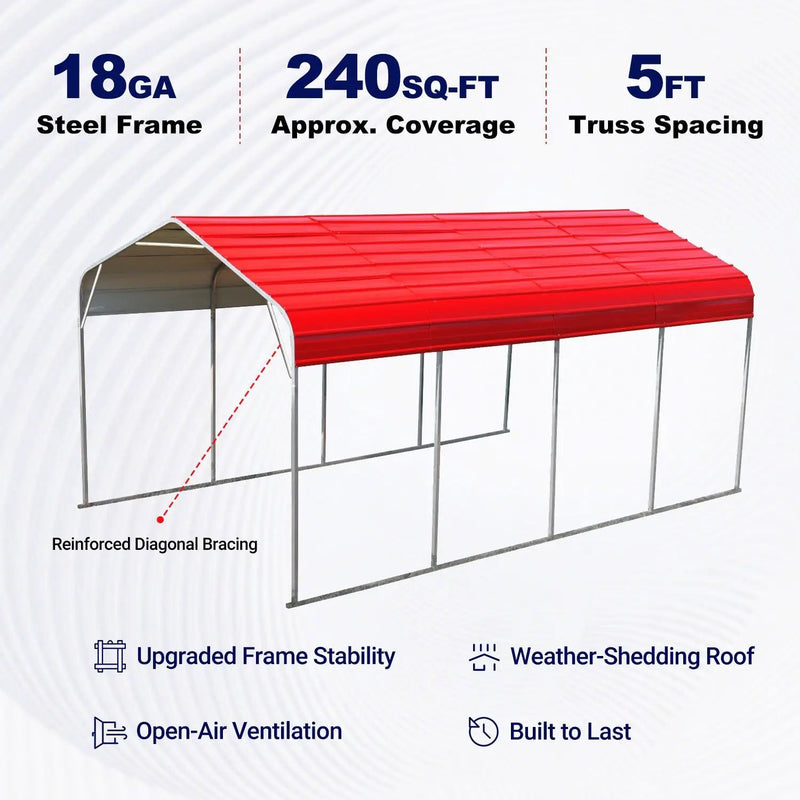 12x20 ft Outdoor Metal Carport by Chery Industrial