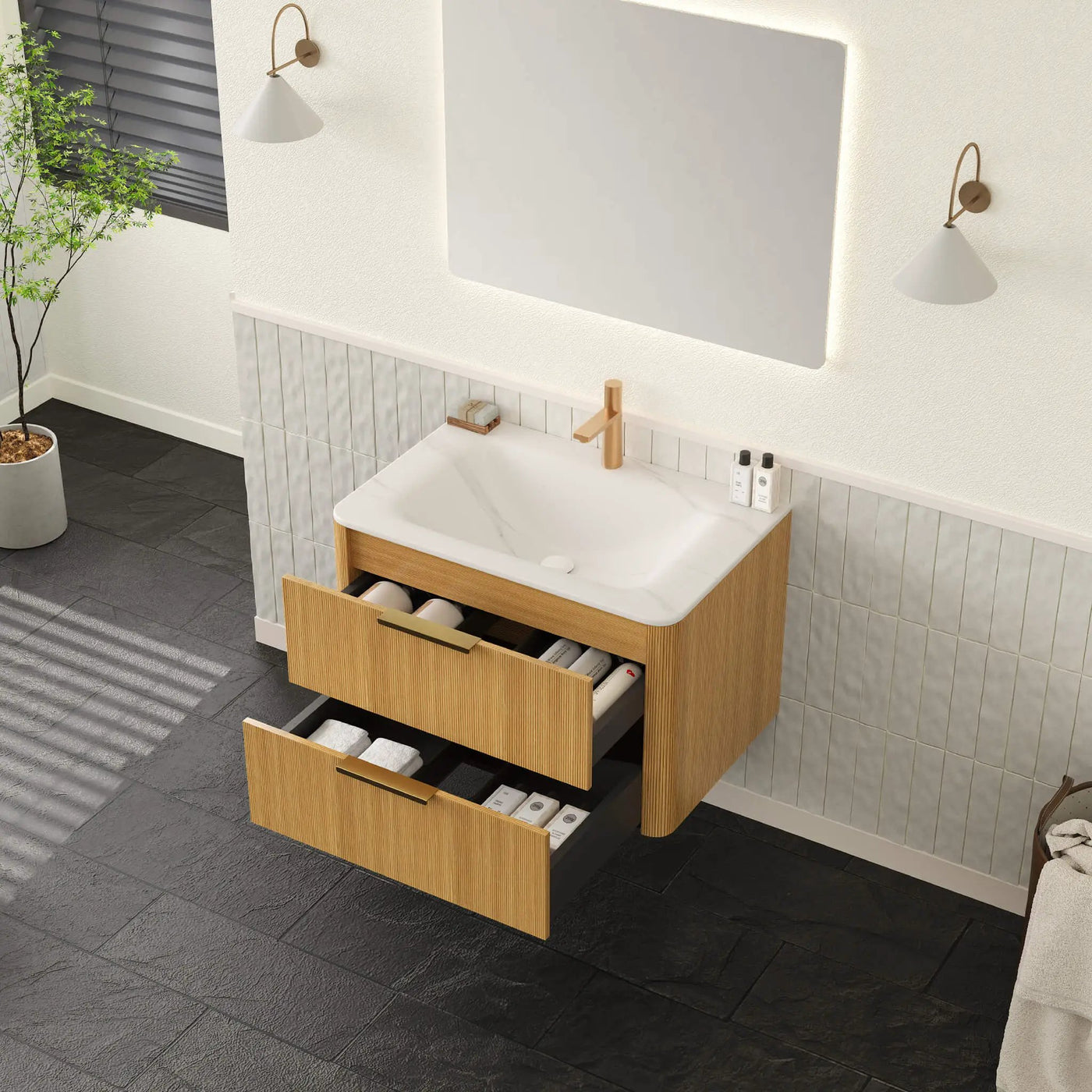 Luxury 30/36-Inch Sintered Stone Floating Bathroom Vanity With Sink (SAK70429) by SAKSBY WHOLESALE