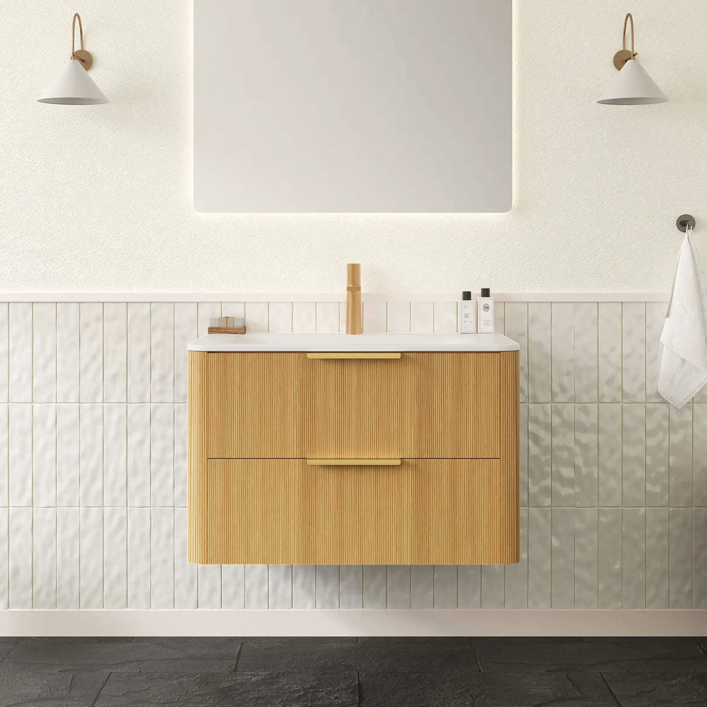 Luxury 30/36-Inch Sintered Stone Floating Bathroom Vanity With Sink (SAK70429) by SAKSBY WHOLESALE