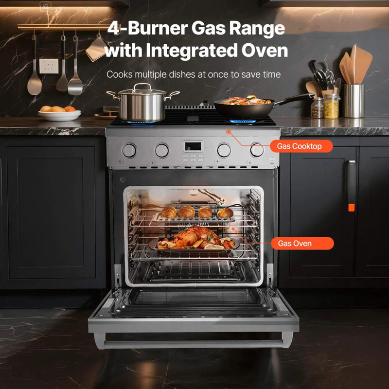 30-Inch Stainless Steel Convection Gas Range Oven With 4-Sealed Burners (SAK25187) by SAKSBY WHOLESALE
