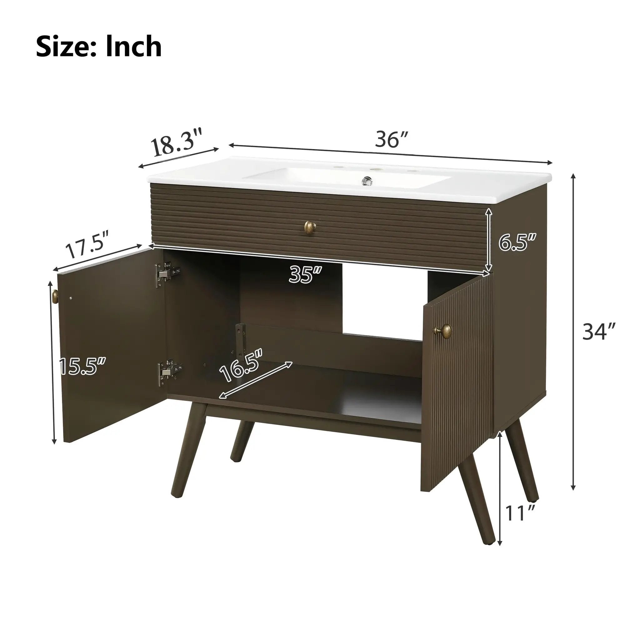 36" Luxury Striped Bathroom Vanity, Soft-Close Dual-Door Storage & Premium Ceramic Sink by HouseOfZazla