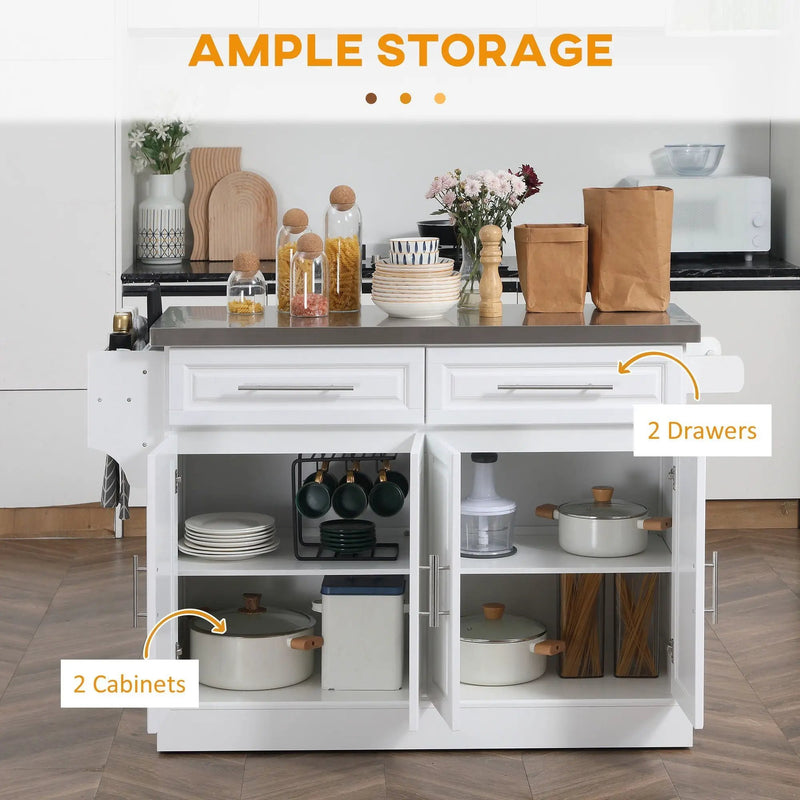 Homcom - Rolling Kitchen Island With Storage, Portable Kitchen Cart With Stainless Steel Top, 2 Drawers, Spice, Knife And Towel Rack And Cabinets by HouseOfZazla