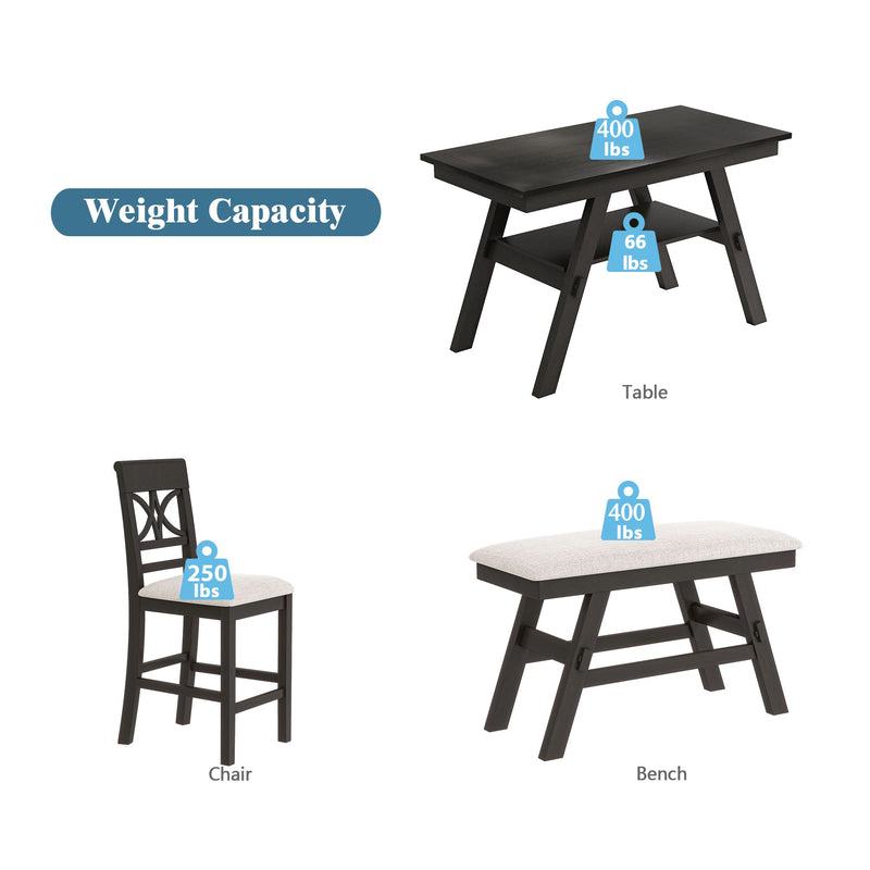 TOPMAX 6-Piece Wood Counter Height Dining Table Set with Storage Shelf by HouseOfZazla