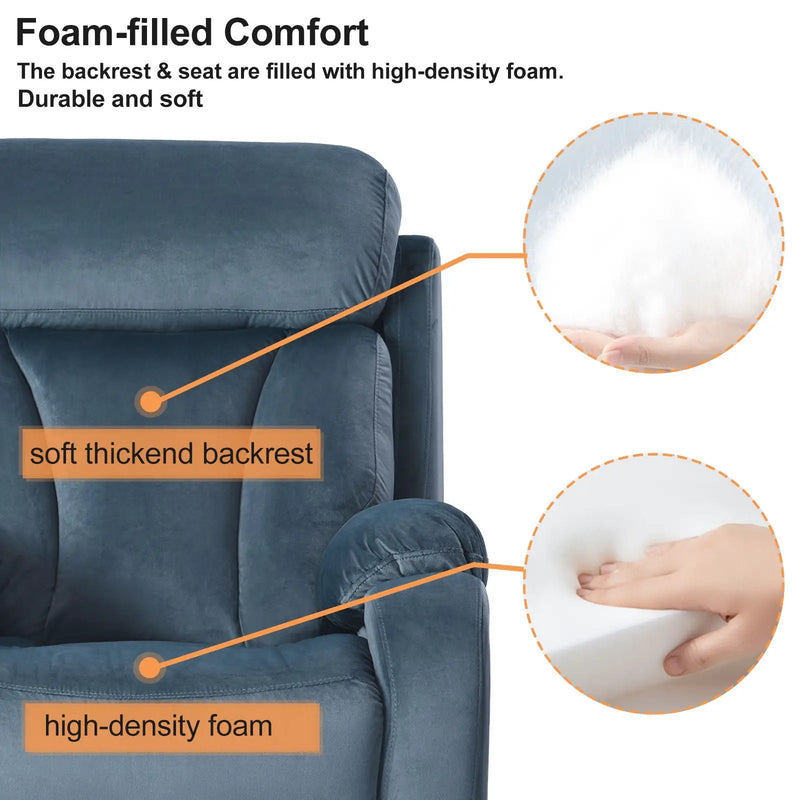 Power Lift Chair Recliner With Remote Control, Electric Reclining Sofa, Fabric Power Recliner For Living Room - Navy Blue by Unique Piece Furniture