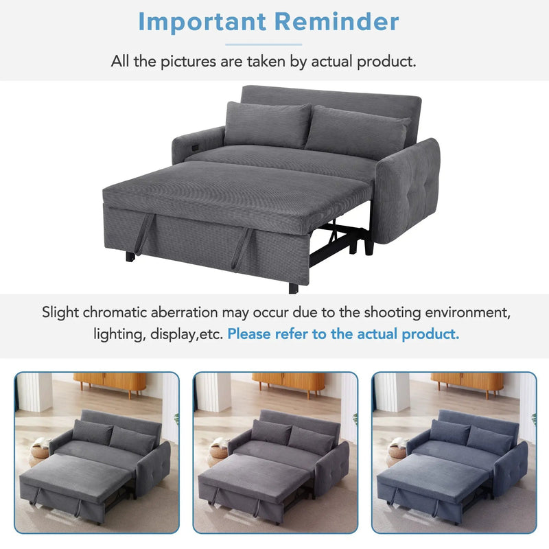 Pull-Out 2 Seat Modern Sleeper Sofa With 2 Throw Pillows And USB Ports by HouseOfZazla