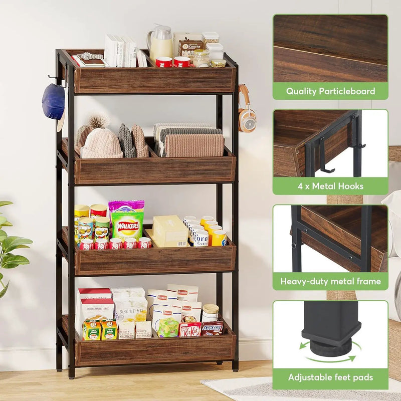 4 Tier Retail Display Rack With Hooks, Tall Metal Snack Stand With Shelves - Brown / Black by HouseOfZazla