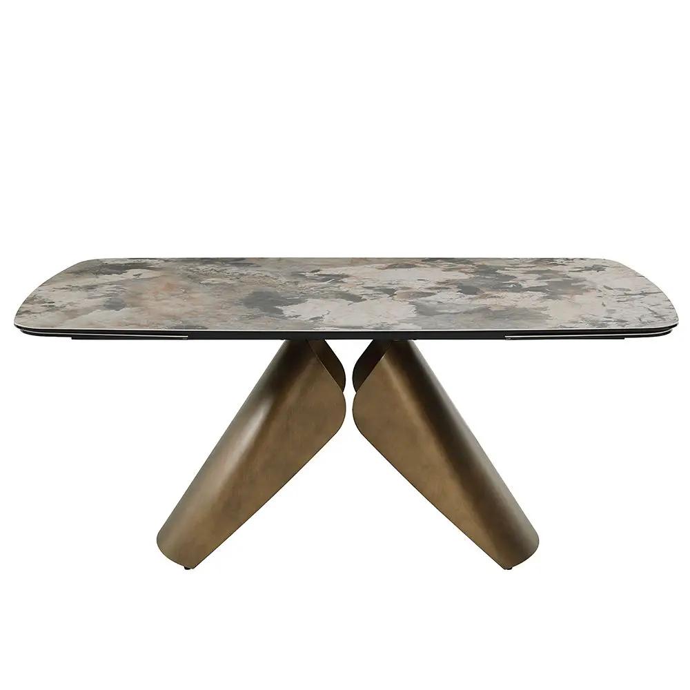 Malika - Ceramic Top Dining Table - Gray & Copper Cross Brushed by Unique Piece Furniture