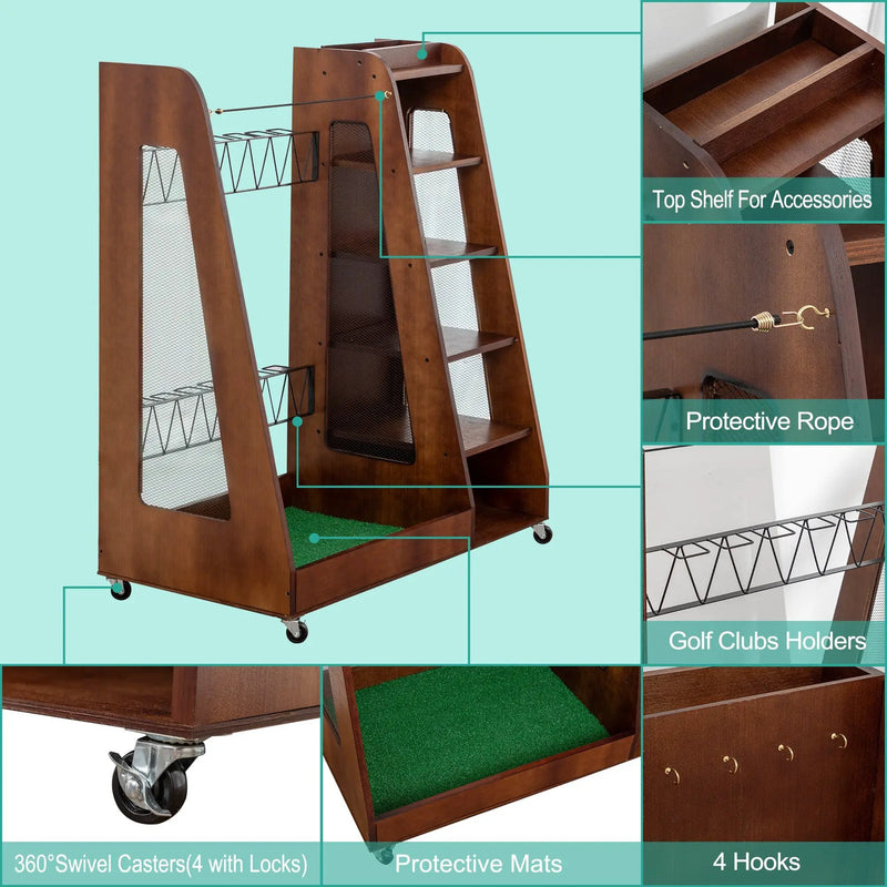 Premium Wooden Golf Bag Organizer for Garage by HouseOfZazla