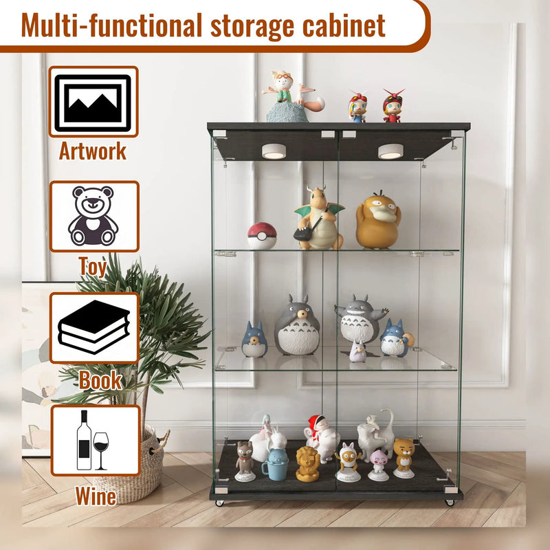 Modern Display Cabinet With LED Lights, Transparent Tempered Glass 2 Door Storage Case With 3 Shelves by HouseOfZazla