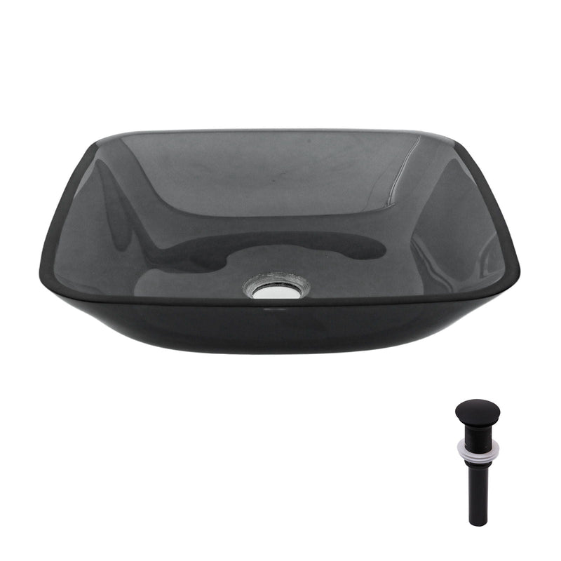Square Vessel Sink For Bathroom, Above Counter Design With Pop Up Drain, Smooth Rounded Edges - Gray by HouseOfZazla