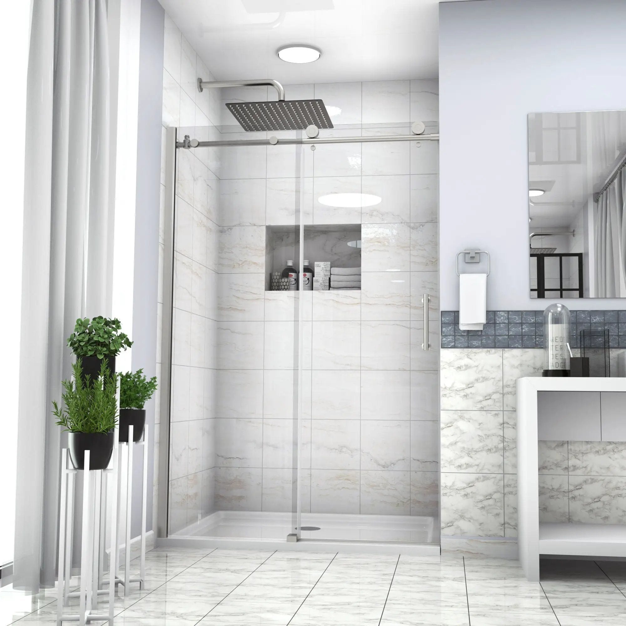 Single Sliding Bypass Shower Door Enclosure With Tempered Glass by HouseOfZazla