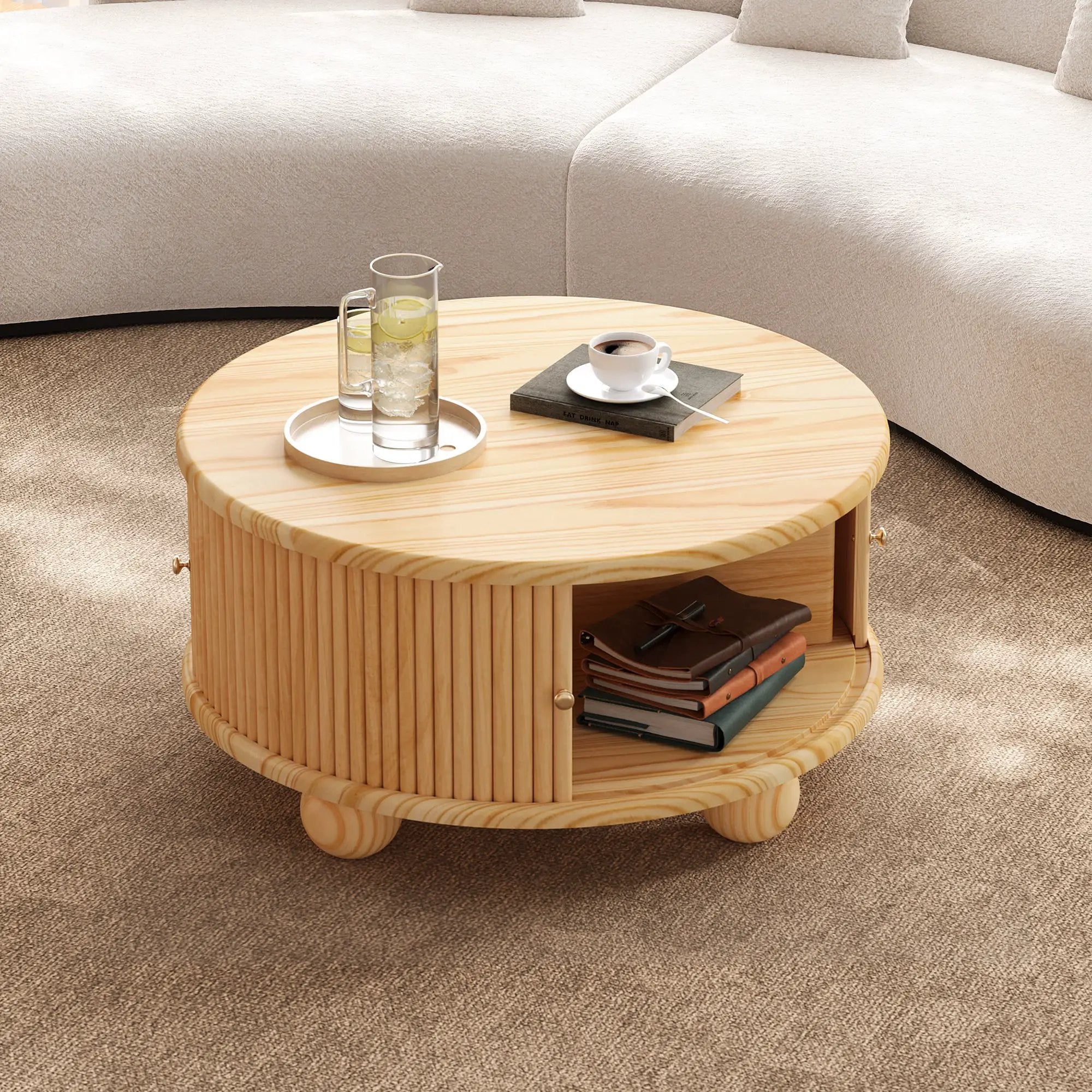 Round Fluted Coffee Table with Storage by HouseOfZazla